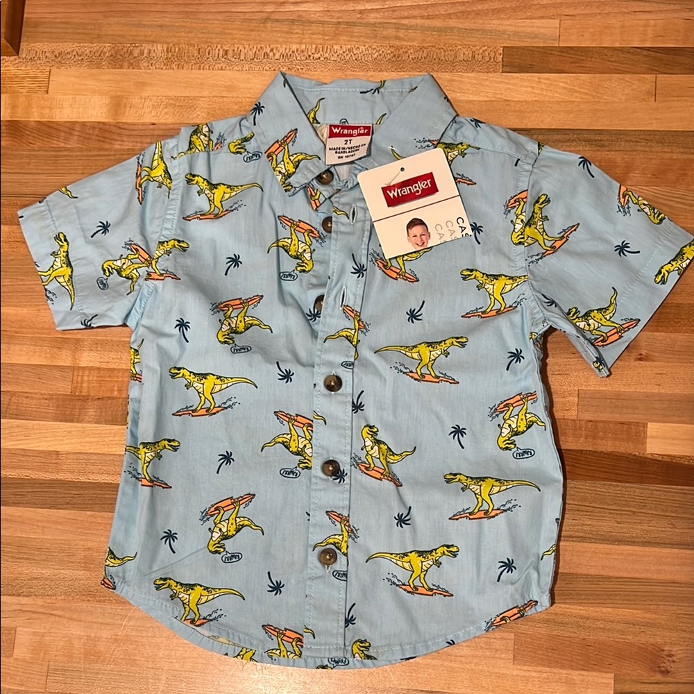 NWT Wrangler Kids Dinosaur Print Shirt - Blue